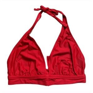 J.Crew NWT DD Halter Tie-Back Bikini Top With Mesh BY633 Bright Cerise Red Sz S